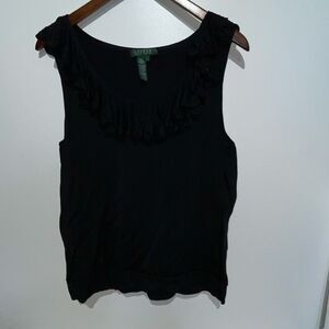 Lauren Ralph Lauren Women's Black Ruffled‎ Scoop Neck Sleeveless Blouse Large